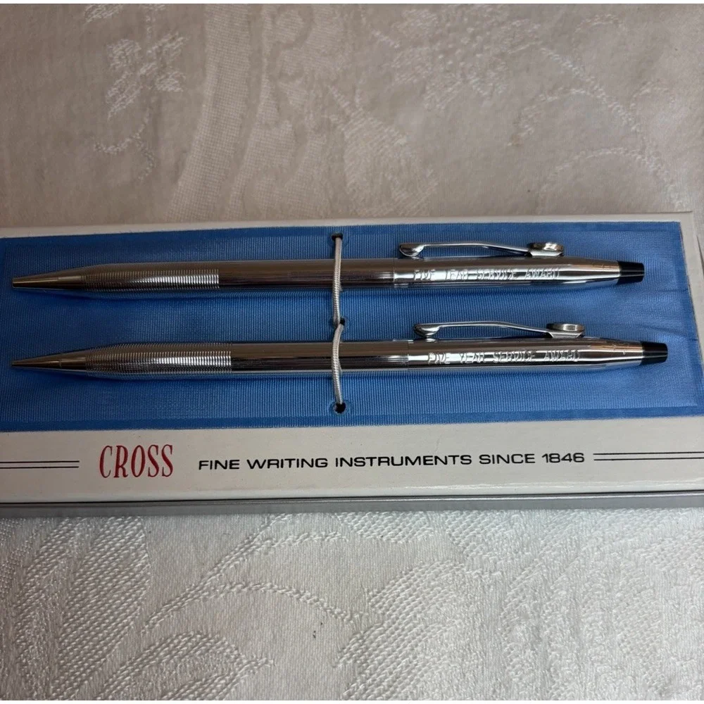 Cross Ballpoint Pen & Pencil Set Lustrous Chrome 3501 FIVE YEAR SERVICE AWARD